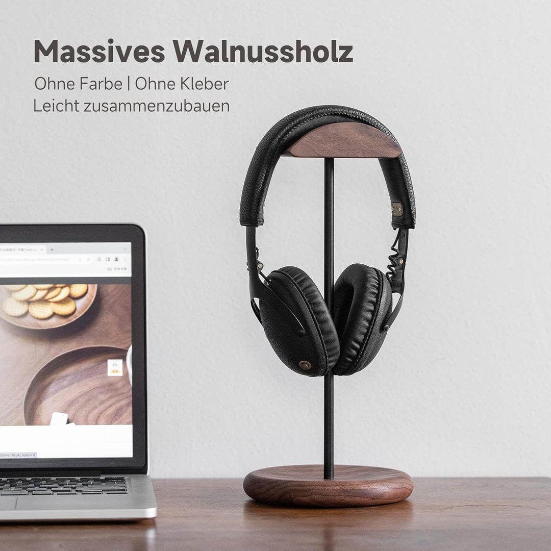 muso wood Headset Halterung Tisch Kopfhörer Ständer aus Walnussholz und Aluminium, Stabiler Kopfhöre