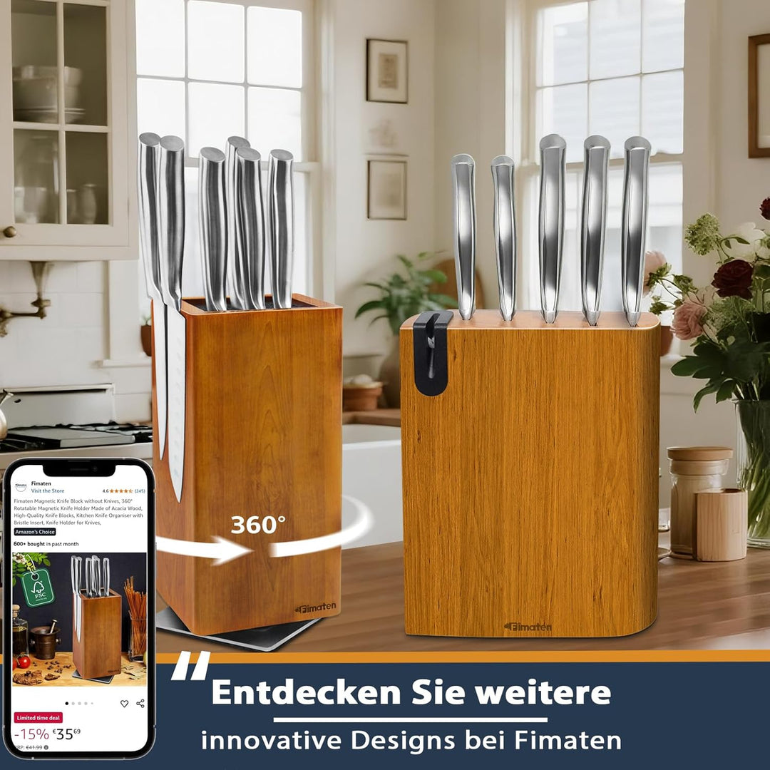 Messerblock Set - Fimaten 6-teilig Messerset mit Block - Messerblöcke aus Holz - Profi Edelstahl Küc