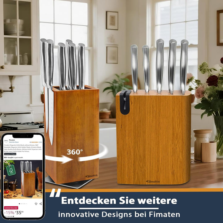 Messerblock Set - Fimaten 6-teilig Messerset mit Block - Messerblöcke aus Holz - Profi Edelstahl Küc