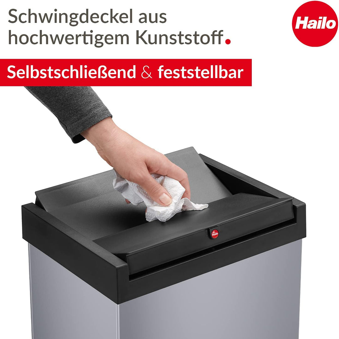 Hailo Big-Box Swing XL Mülleimer | 1 x 52 Liter | selbstschliessender Schwingdeckel | Stahlblech | M