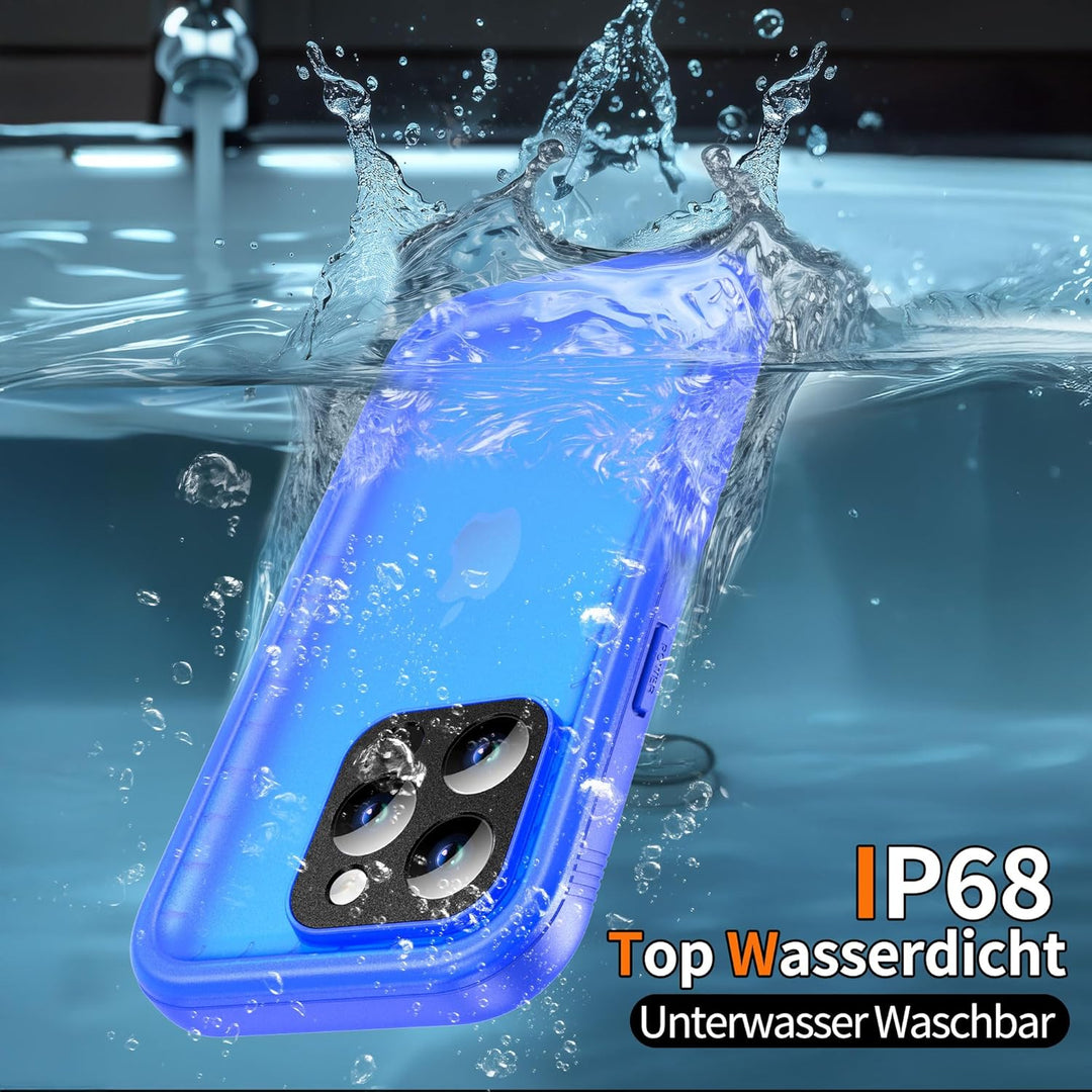 Cozycase für iPhone 15 Pro wasserdichte Outdoor Hülle Blau - 360 Grad Panzerhülle Stossfest Komplett