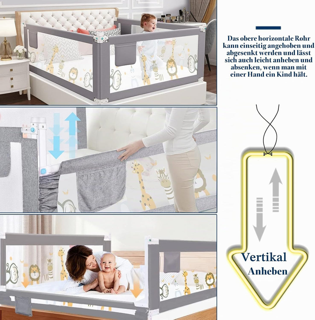 HILEYOLLA Rausfallschutz Bett 200cm, Rausfallschutz Kinderbett Vertikal Angehoben Und Abgesenkt Werd