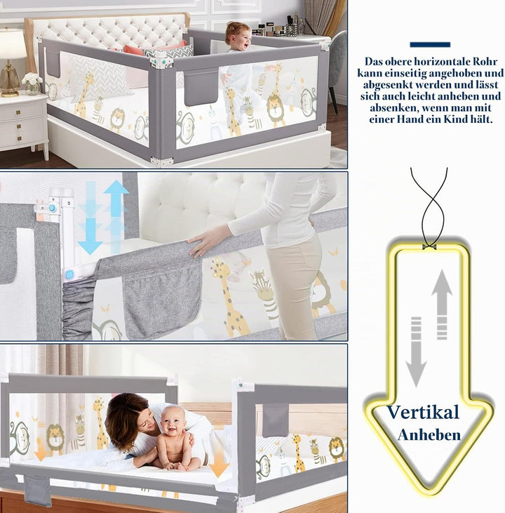 HILEYOLLA Rausfallschutz Bett 200cm, Rausfallschutz Kinderbett Vertikal Angehoben Und Abgesenkt Werd