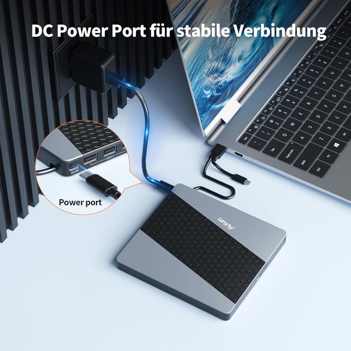 Alxum Externes DVD Laufwerk - USB 3.0 Type C CD Laufwerk extern USB mit SD/TF Kartenleser und USB An