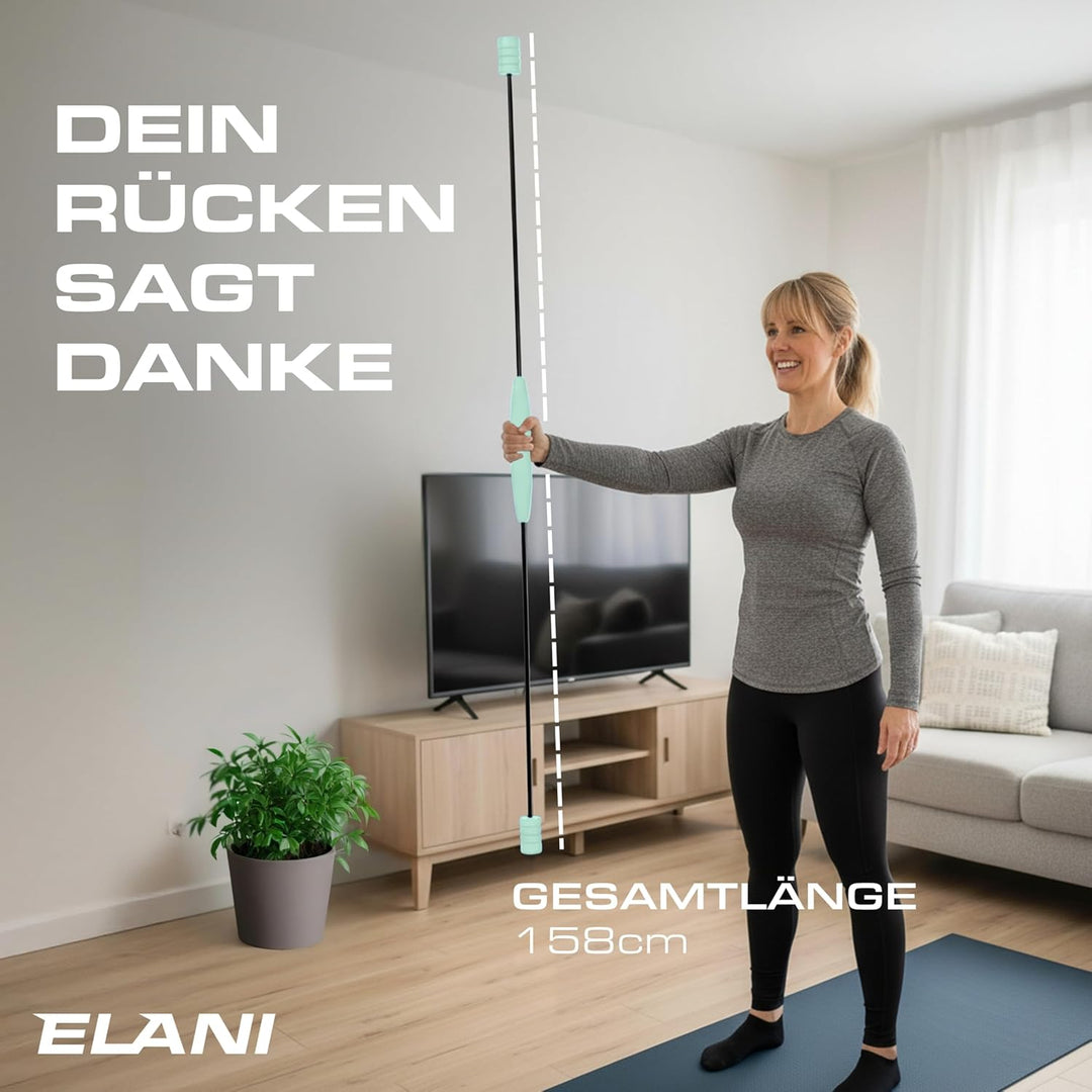 ELANI Schwingstab - Verstellbarer Widerstand & ergonomischer Griff - hochbelastbarer Gymnastikstab,