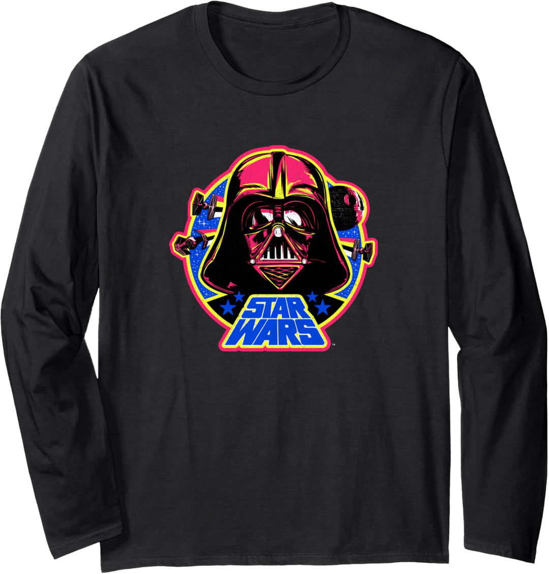 Star Wars Darth Vadar Neon Helmet Death Star Logo Langarmshirt