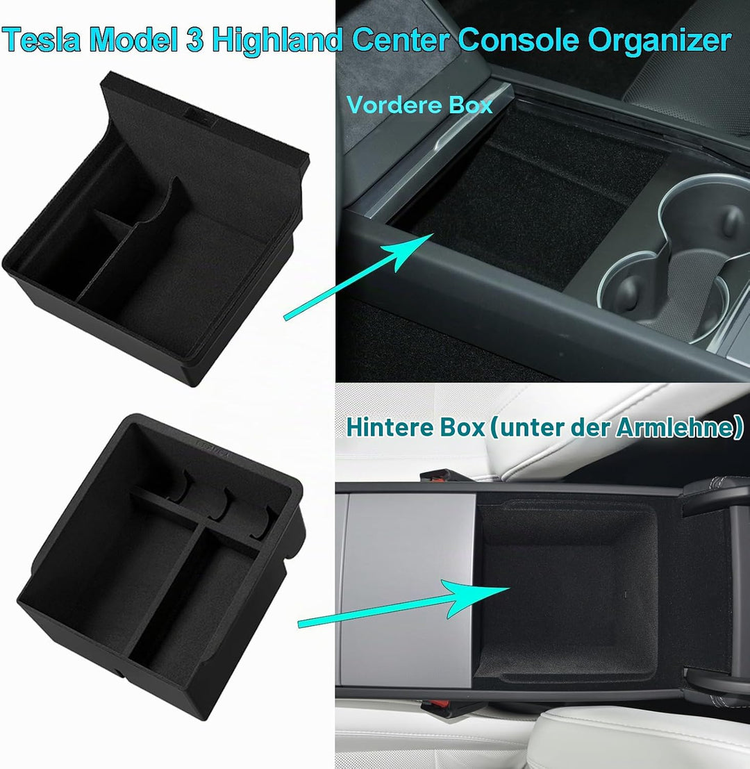 MIEBA 2 Pack Zubehör für Tesla Model 3 Highland 2024 Mittelkonsole Organizer-Ablage, für Tesla Model