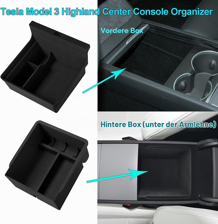 MIEBA 2 Pack Zubehör für Tesla Model 3 Highland 2024 Mittelkonsole Organizer-Ablage, für Tesla Model