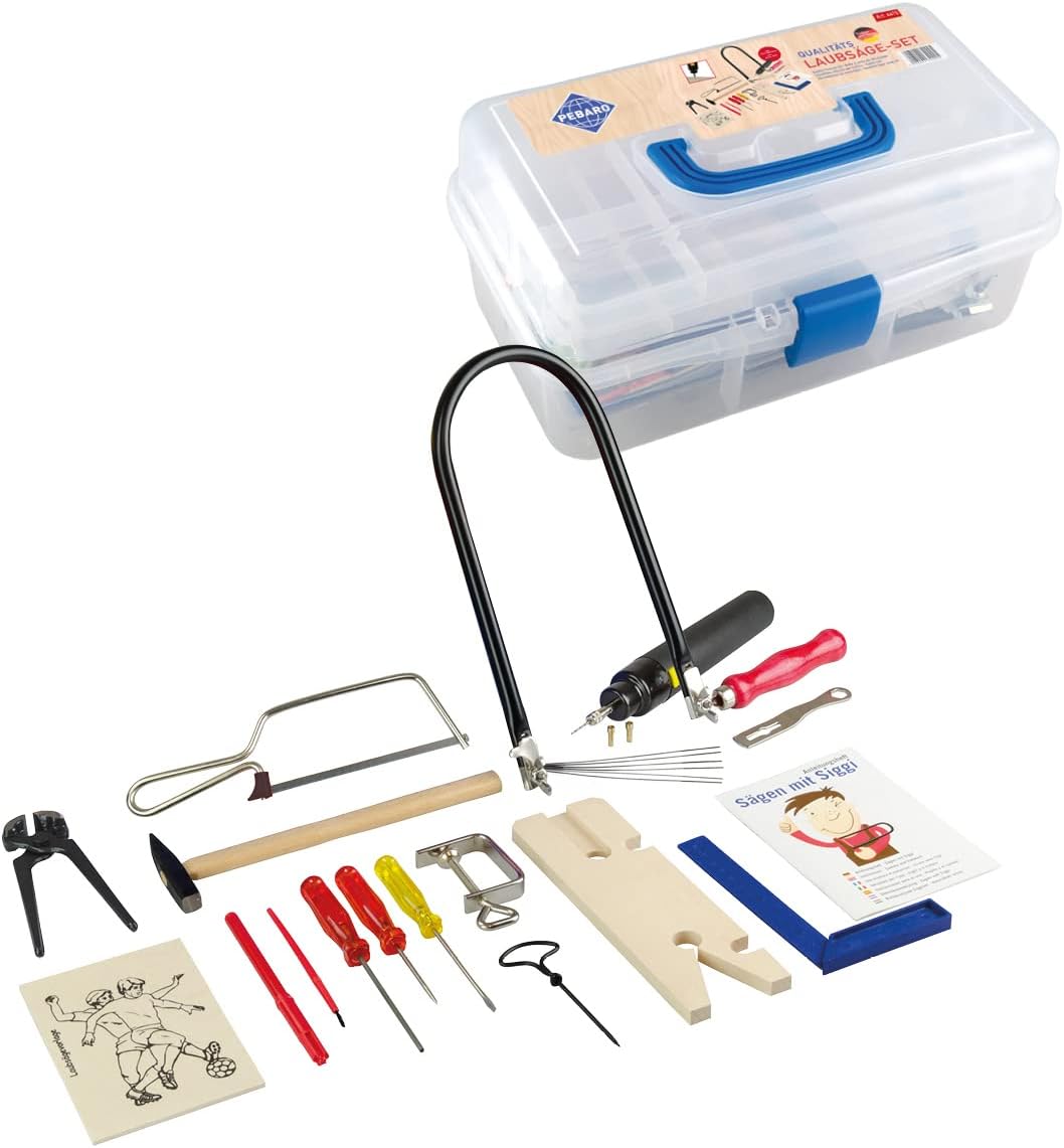 Pebaro 641S Laubsäge in Kunststoffbox, 27 Teile, praktischer Koffer, ausklappbare Fächer, komplettes