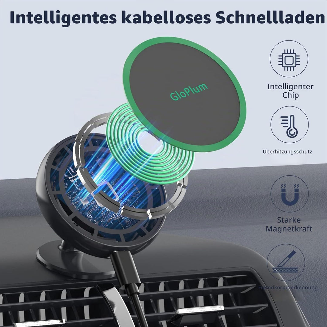 Gloplum Kompatibel 15W Ladegerät Magsafe Autohalterung, Kabelloses Magnet Auto Handyhalter,Wireless