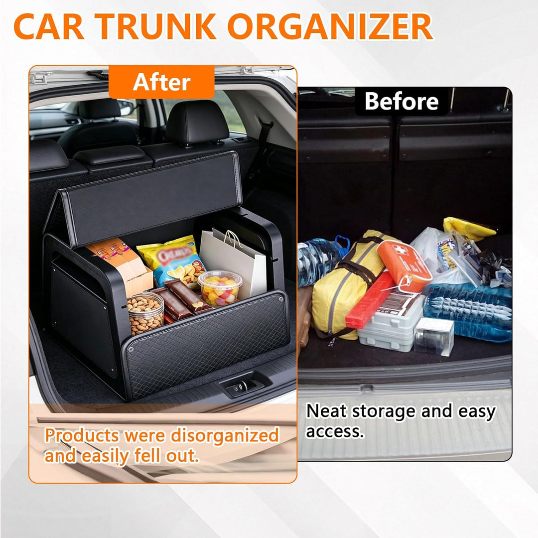 Auto Kofferraum Organizer Kleine Aufbewahrungsbox Auto Tasche Kofferraum mit Deckel PU-Leder& PP-Wab