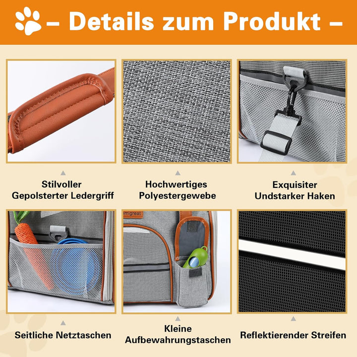 Demigreat Faltbare Transporttasche für Katze Hunde bis 7 kg, Atmungsaktiv Transportbox für Mitte Kle