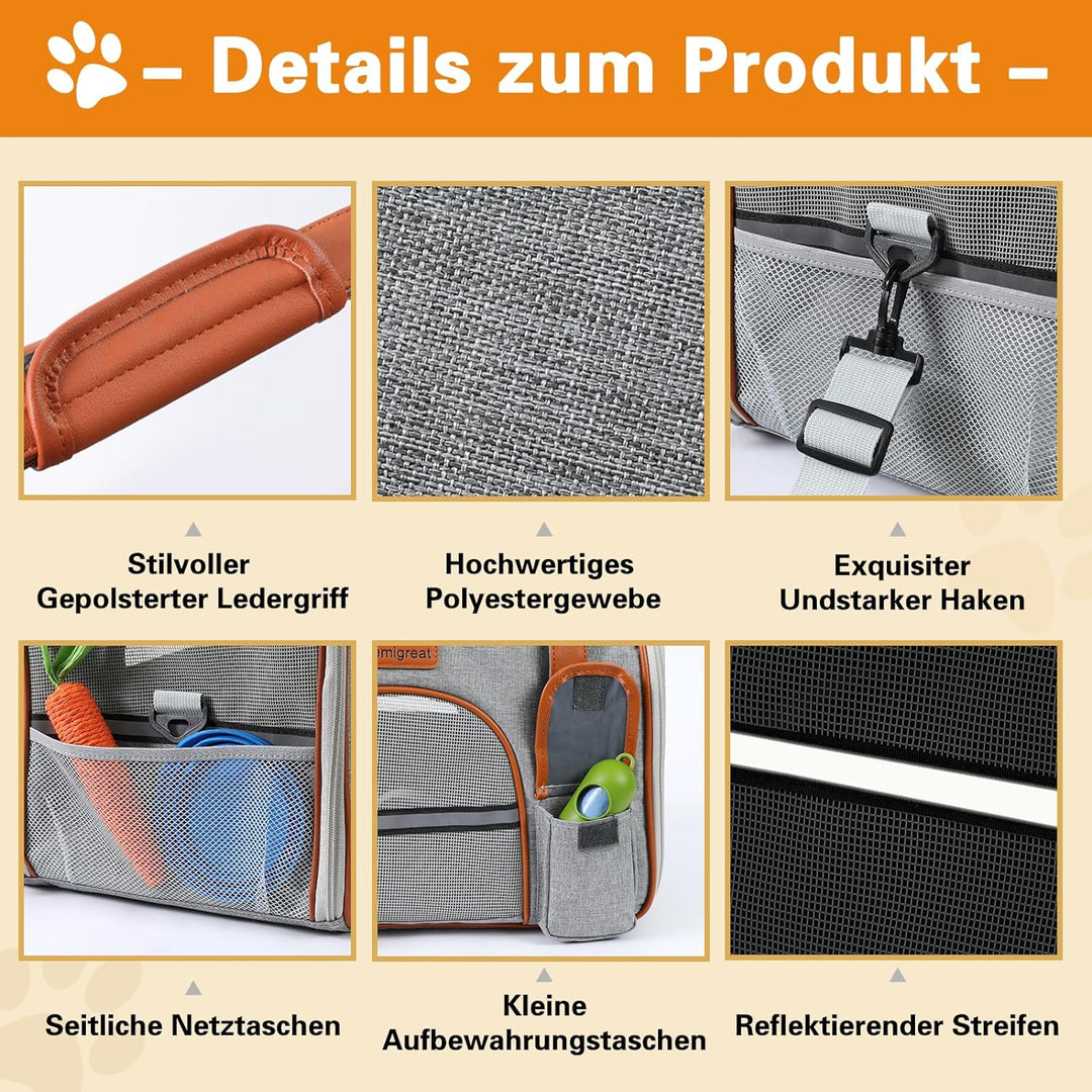 Demigreat Faltbare Transporttasche für Katze Hunde bis 7 kg, Atmungsaktiv Transportbox für Mitte Kle
