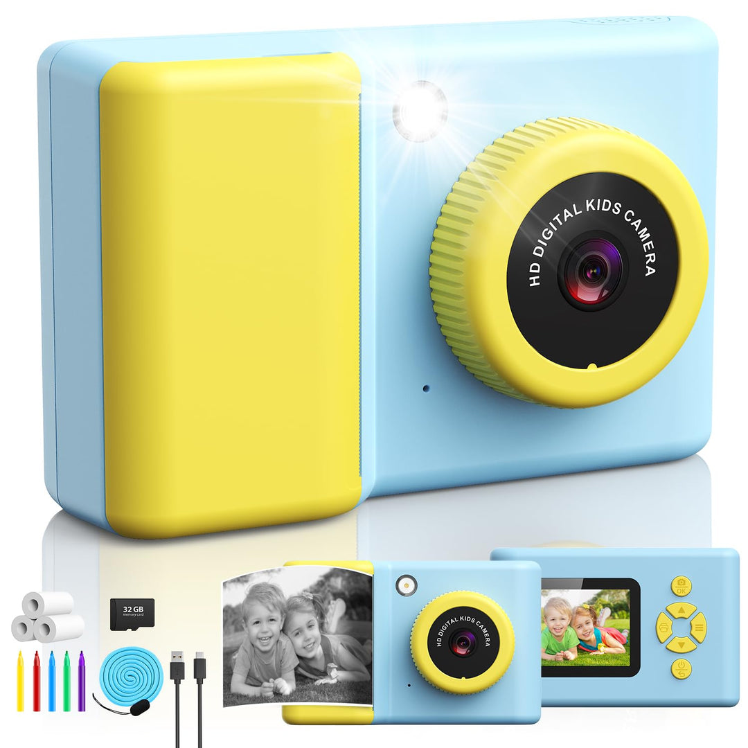 Ushining Sofortbildkamera Kinder, 1080P HD Kinderkamera Sofortbildkamera mit 32GB Karte & DruckerPap