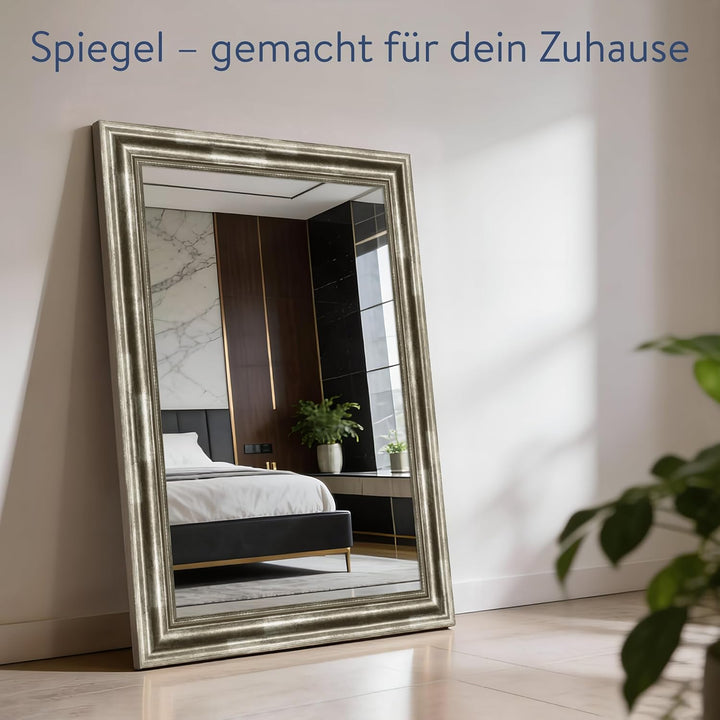 WANDStyle Spiegel Barock und Antik I Aussenmass: 60x80cm I Farbe: Silber I silberner Wandspiegel aus