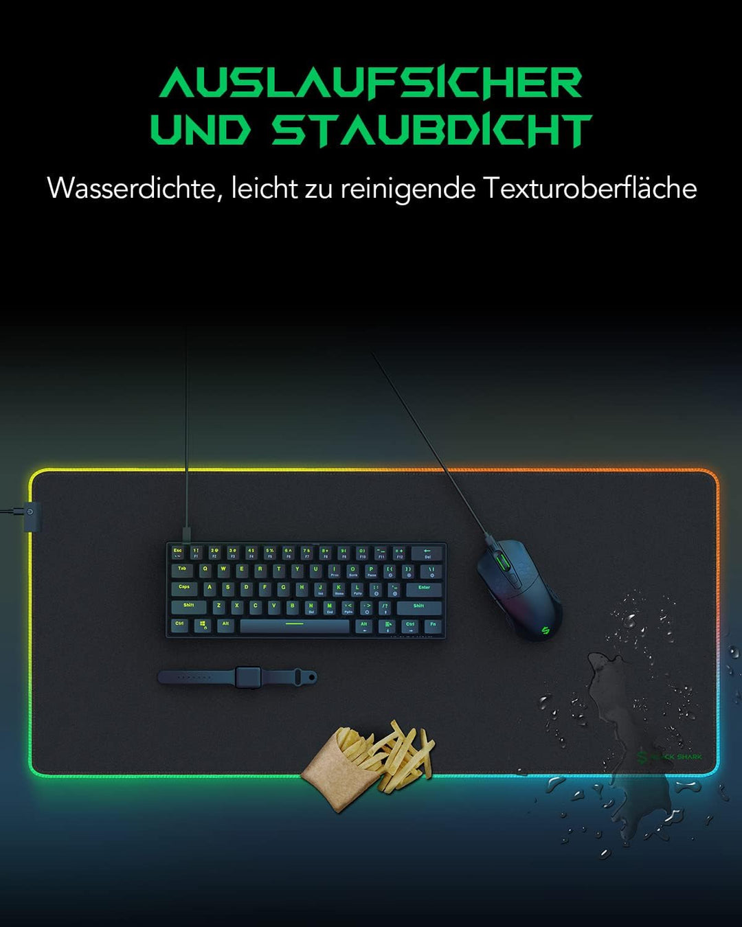 Black Shark Gaming Mauspad XXL 900x400 mm - 11 Beleuchtungs-Modi Led - Mikrofaser Oberfläche Schreib