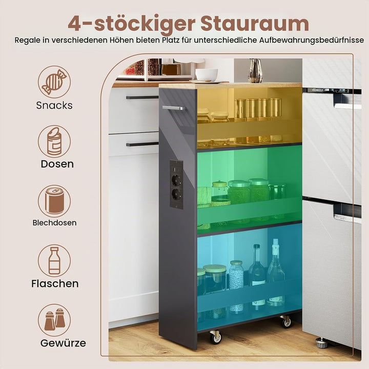 GIANTEX Nischenregal 20 cm Breit, Nischenschrank Küche mit Ladestation, Nischenwagen Rollwagen Schma