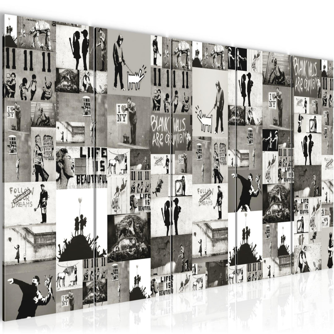 Runa Art Wandbild XXL Collage Banksy Loft Wohnzimmer 200 x 80 cm Braun 5 Teilig - Made in Germany -