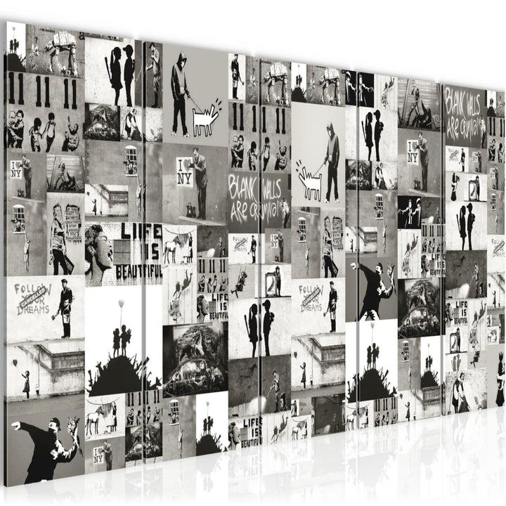 Runa Art Wandbild XXL Collage Banksy Loft Wohnzimmer 200 x 80 cm Braun 5 Teilig - Made in Germany -