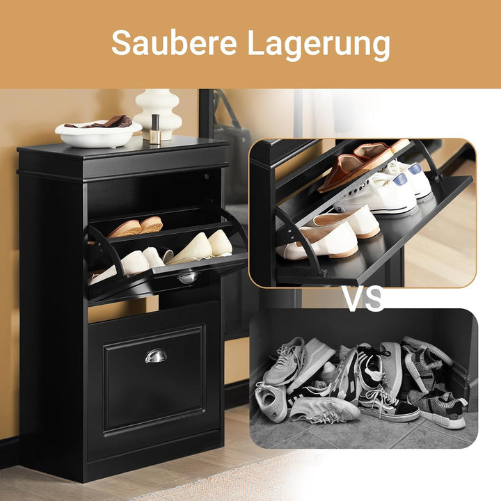 SoBuy Schuhschrank mit 2 Klappen - Schmaler Schuhkipper mit 4 Ablagen, Verstellbares Schuhregal für