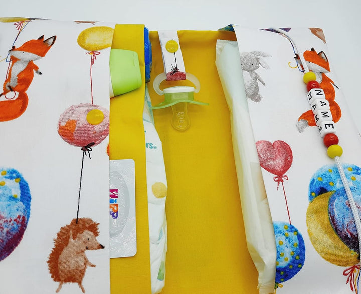 Grosse Windeltasche XXL mit Name personalisiert - Wickeltasche Waldtiere Fuchs mit Luftballon