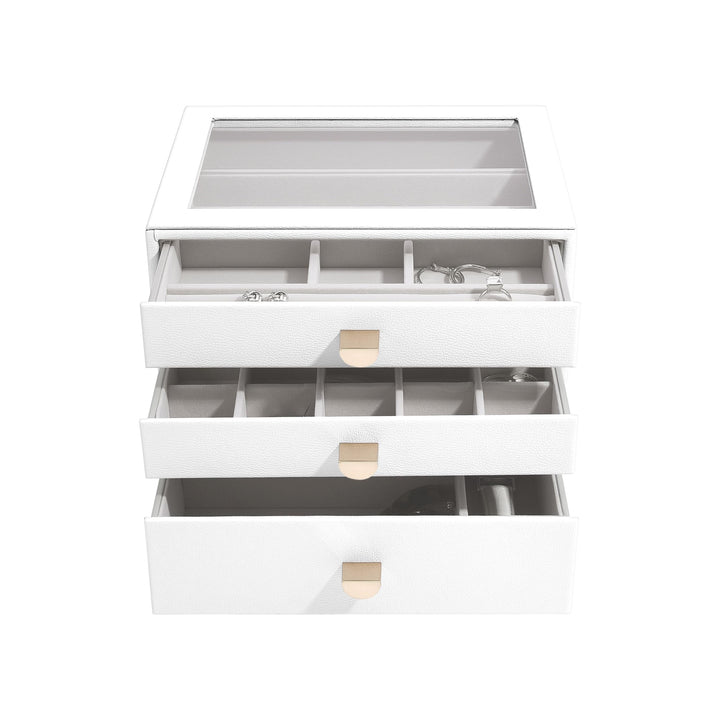 Stackers Pebble White Classic Jewellery Box - Set of 3 (with Drawers), White