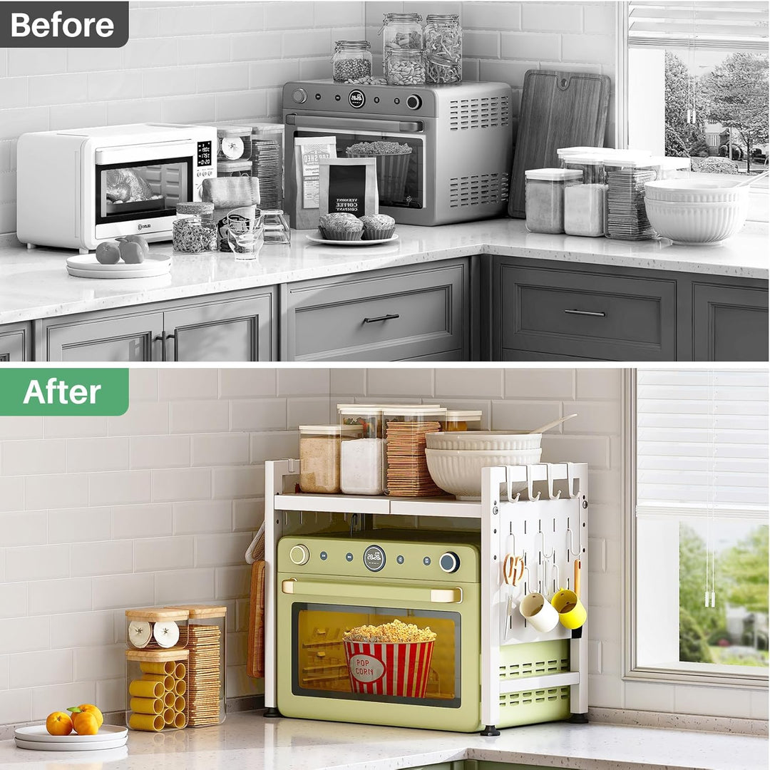 SAYZH Mikrowellen Regal, 2-stufiges Erweiterbares mikrowelle Regal Mikrowellenregal Organizer Küche
