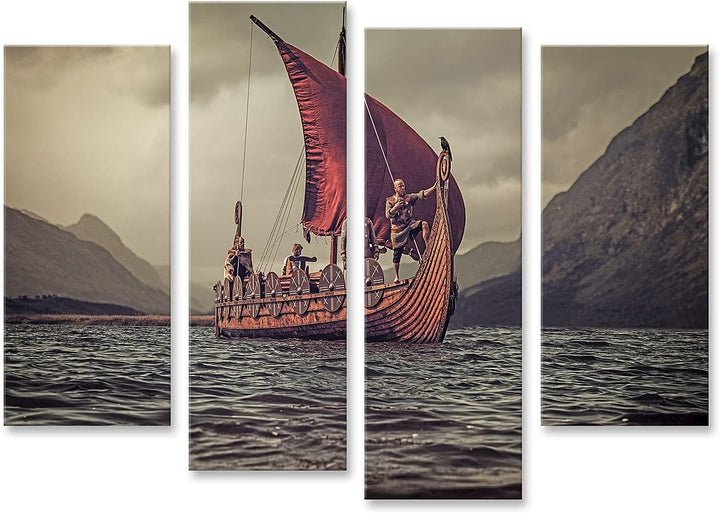 islandburner Bild auf Leinwand Gruppe Wikingern Auf Dem Meer Drakkar Berge Bilder Wandbilder Poster