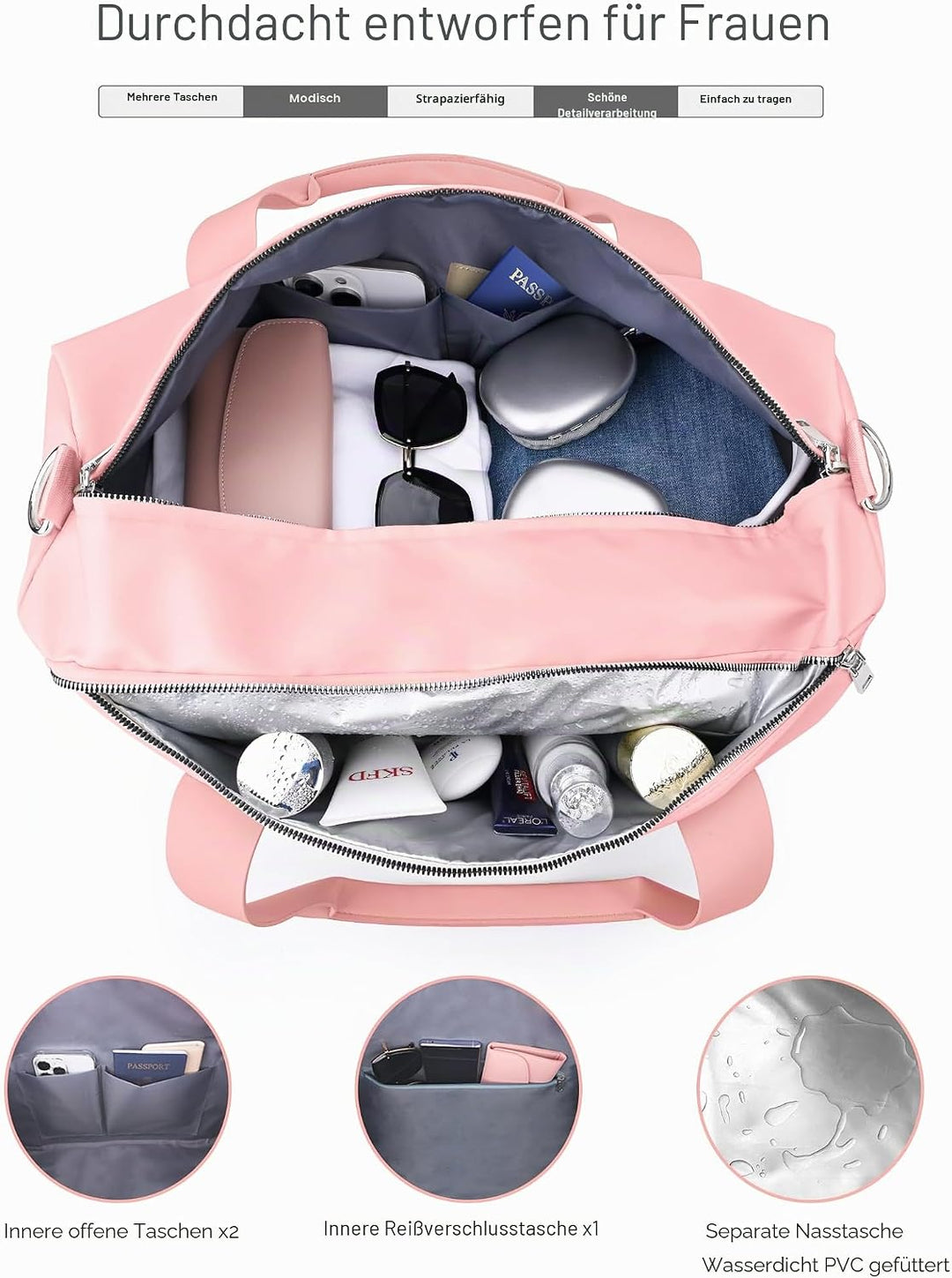 19 Zoll Sporttasche Reisetasche für Damen und Herren,wasserdichte Handgepäcktasche,Trainingstasche f
