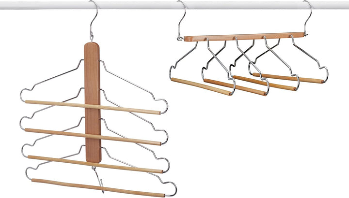 Relaxdays Mehrfach Kleiderbügel, 3er Set, platzsparend, 4 Bügel mit Hosensteg, Holz, Metall, Multibü