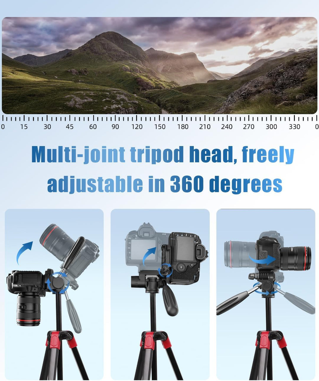 CAMBOFOTO Kamerastativ, 172 cm, leichtes Stativ für Handy, inklusive Clip für iPad Mini-Stativ mit T