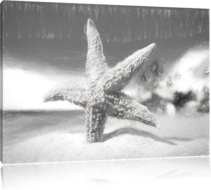 Pixxprint Seestern im Sandstrand von Palm Beach Kunst Kohle Effekt, Format: 100x70 auf Leinwand, XXL