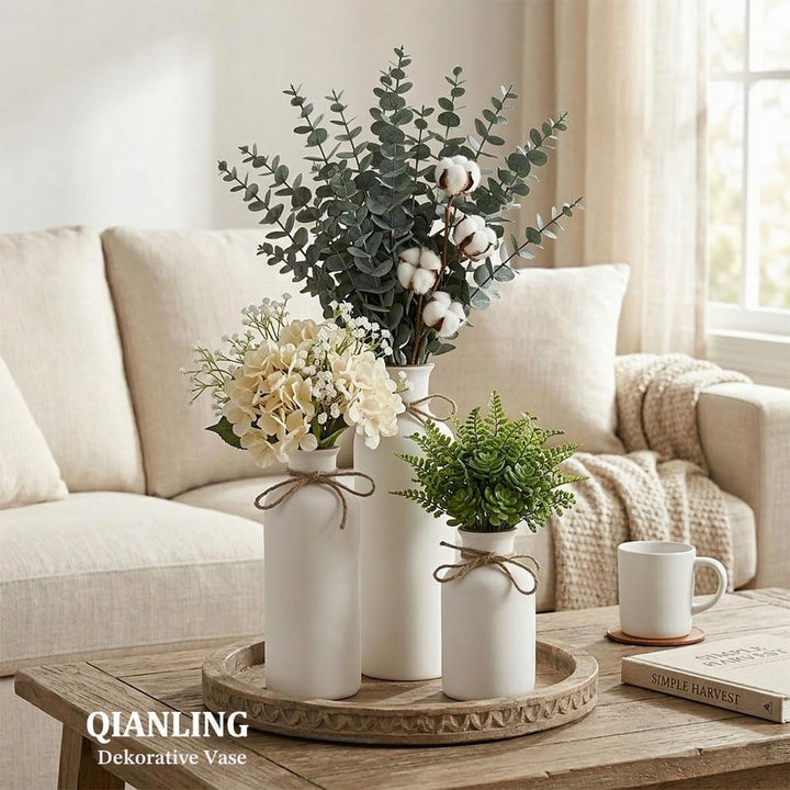 Weisses Keramik-Vasen-Set – 3 kleine Vasen, Boho-Vasen, Moderne Bauernhaus-Wohnkultur-Akzente, Wohnz