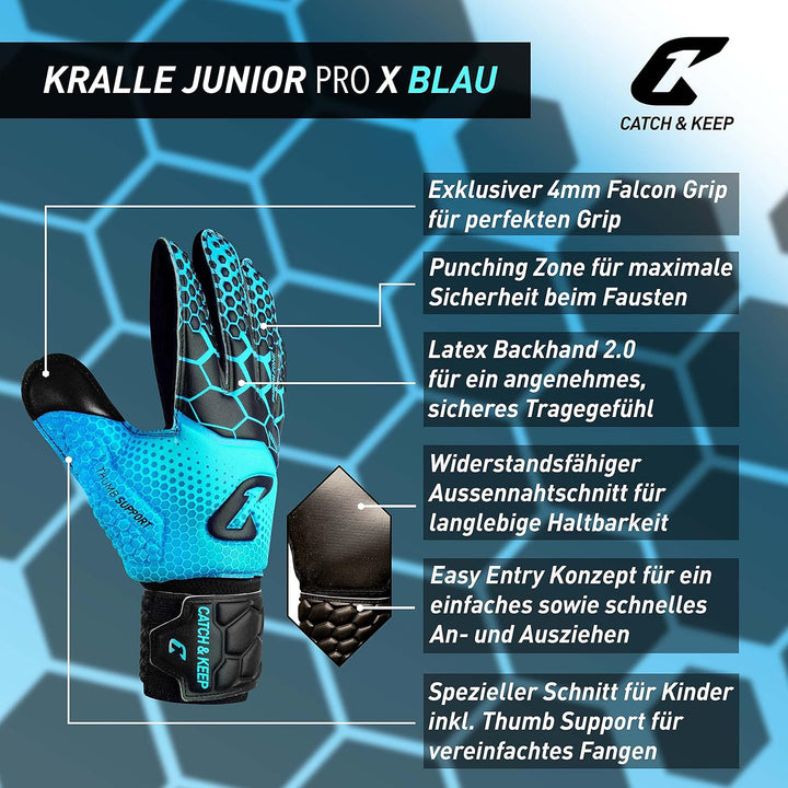 CATCH & KEEP Torwarthandschuhe Kralle Junior Pro 3.0 - Professionelle Torwart-Fussballhandschuhe für