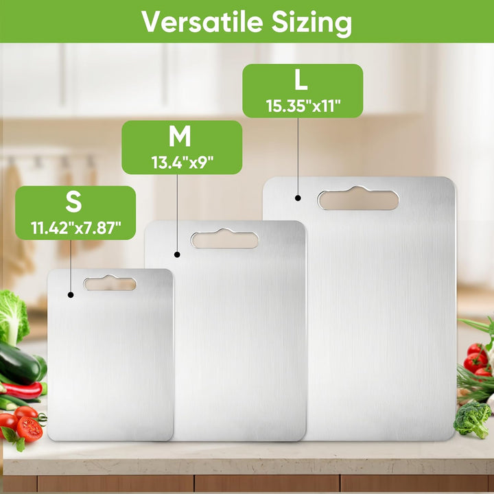 3 Stück Titan Schneidebrett, Edelstahl Titanium Cutting Board Doppelseitiges Lebensmittel Grade Schn