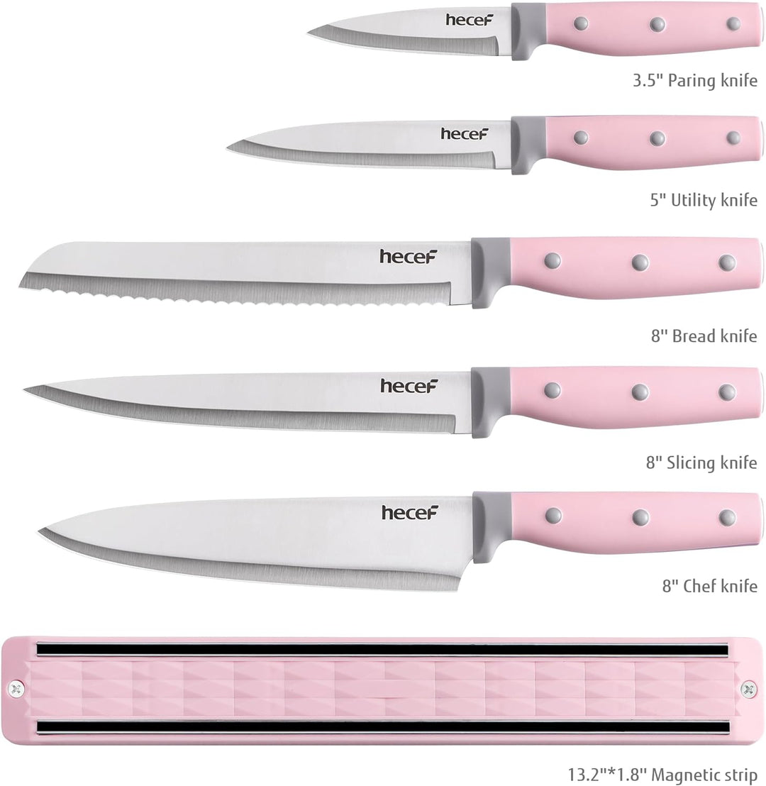 hecef Messer Magnetleiste mit 5 Teilig Scharfe Küchenmesser Set, 33 cm Messerhalter Magnetisch mit E