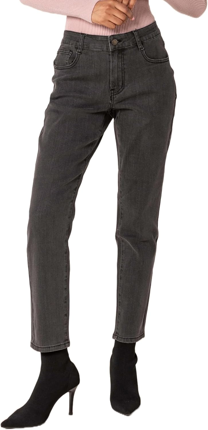 Nina Carter Q1806 Damen Boyfriend Jeanshosen HIGH Waist Used-Look Jeans Waschungseffekt XS Dunkelgra
