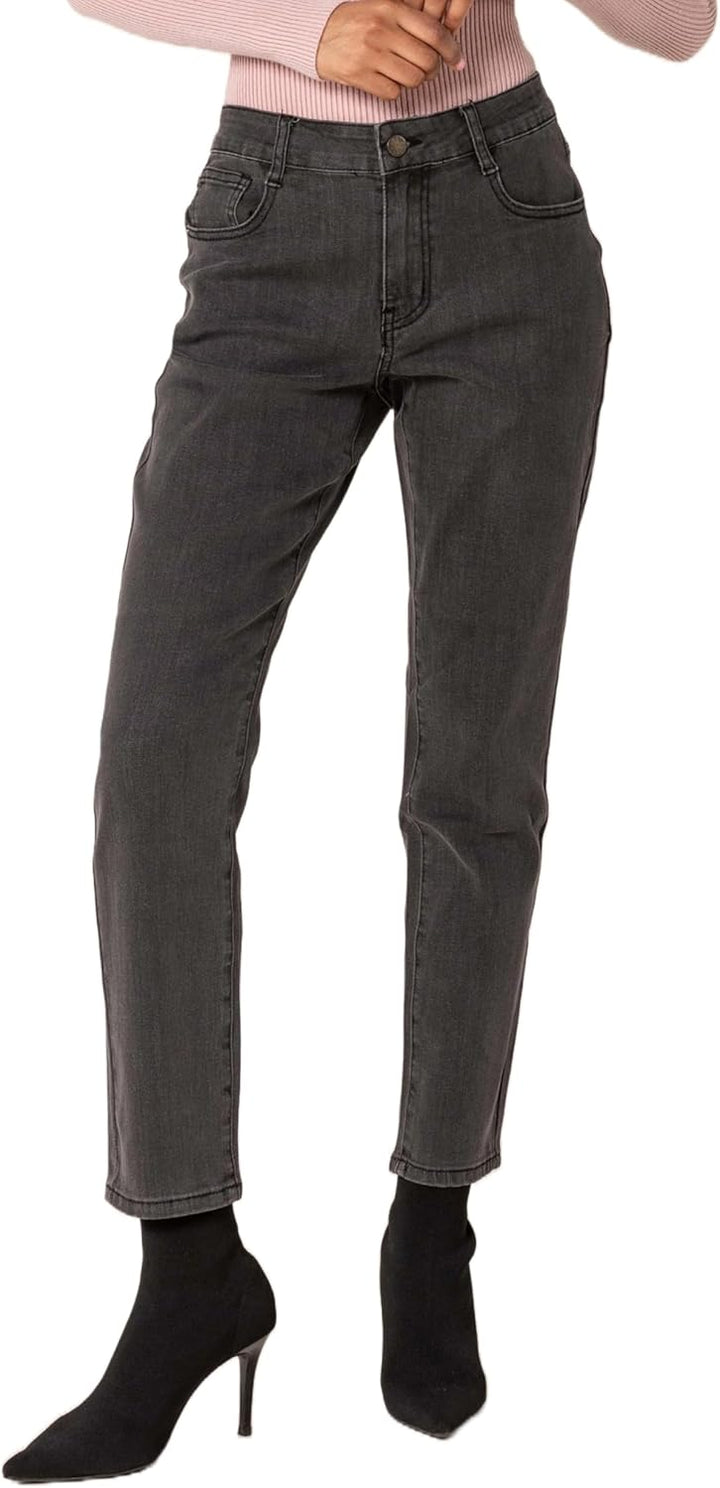 Nina Carter Q1806 Damen Boyfriend Jeanshosen HIGH Waist Used-Look Jeans Waschungseffekt XS Dunkelgra