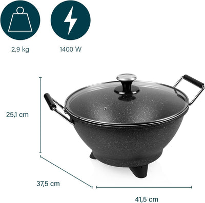 Princess Stir-Fry Elektro-Wok - 1400 Watt, 7 Liter, 35 cm Durchmesser, Regulierbarer Thermostat, Mar