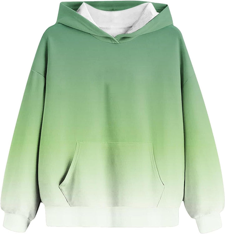 Hoodie Mädchen Oversize Kapuzenpullover Farbverlauf Mode Sweatshirt Casual Pullover mit Kapuze Tasch