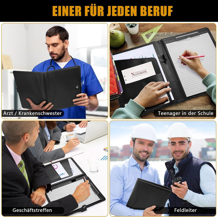 AMKSONS Schreibmappe A4 Schwarz – Business Pack (5 Stück) | Ideal für Grossabnehmer – PU-Leder Konfe