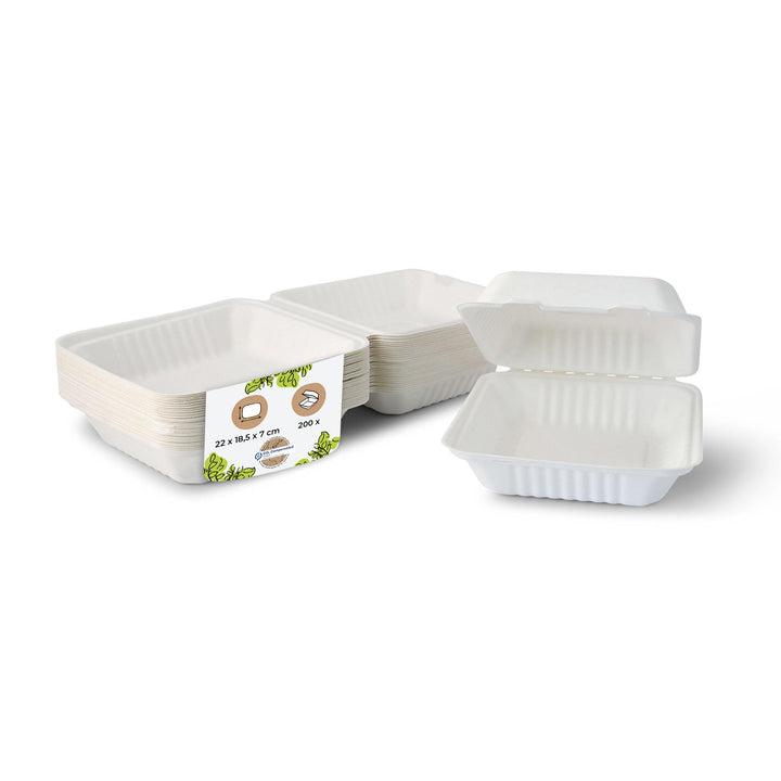 BIOZOYG Zuckerrohr Burger-Box mit Klapp-Deckel I 200 St. kompostierbare Imbiss-Verpackung aus Bagass