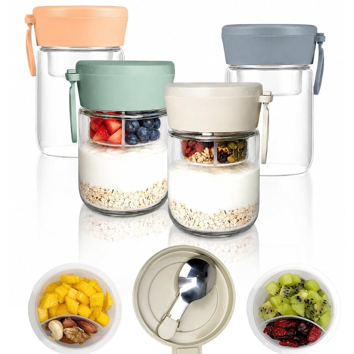 4er Overnight Oats Gläser, Overnight Oats Gläser mit Schichtung Aufbewahrungsglas, Müslibecher to go