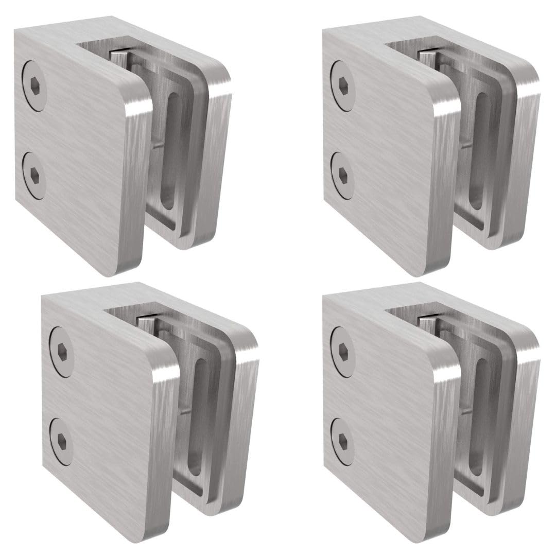 Sellon24® 4 Stück Glashalter Edelstahl V2A Glasklemme Eckig 30x30 MOD29 Glas 4-8mm 42,4/Flach (Mod 2