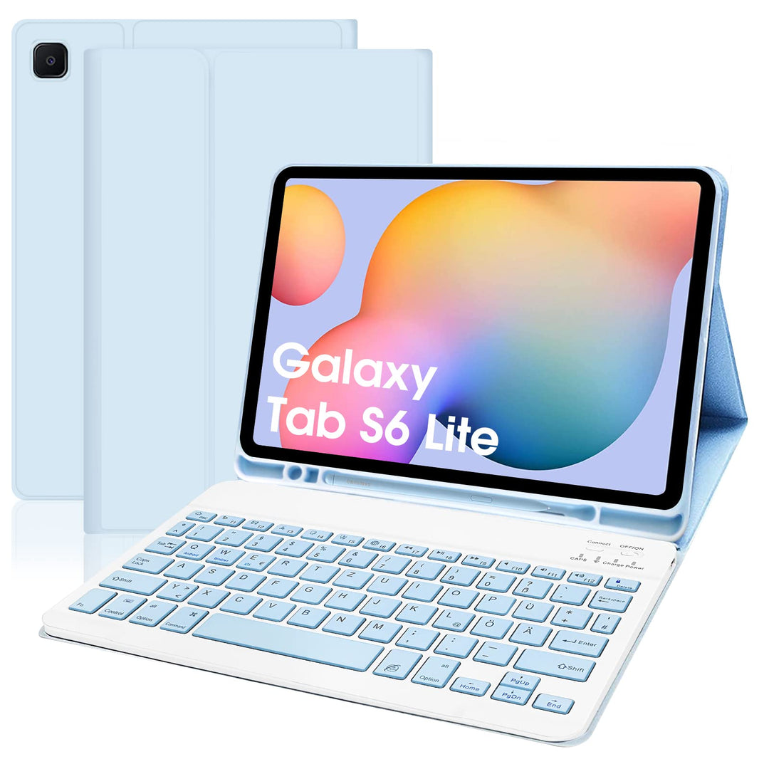Samsung Galaxy Tab S6 Lite Tastatur mit Hülle, QWERTZ Deutsches Bluetooth Tastatur Hülle für Samsung