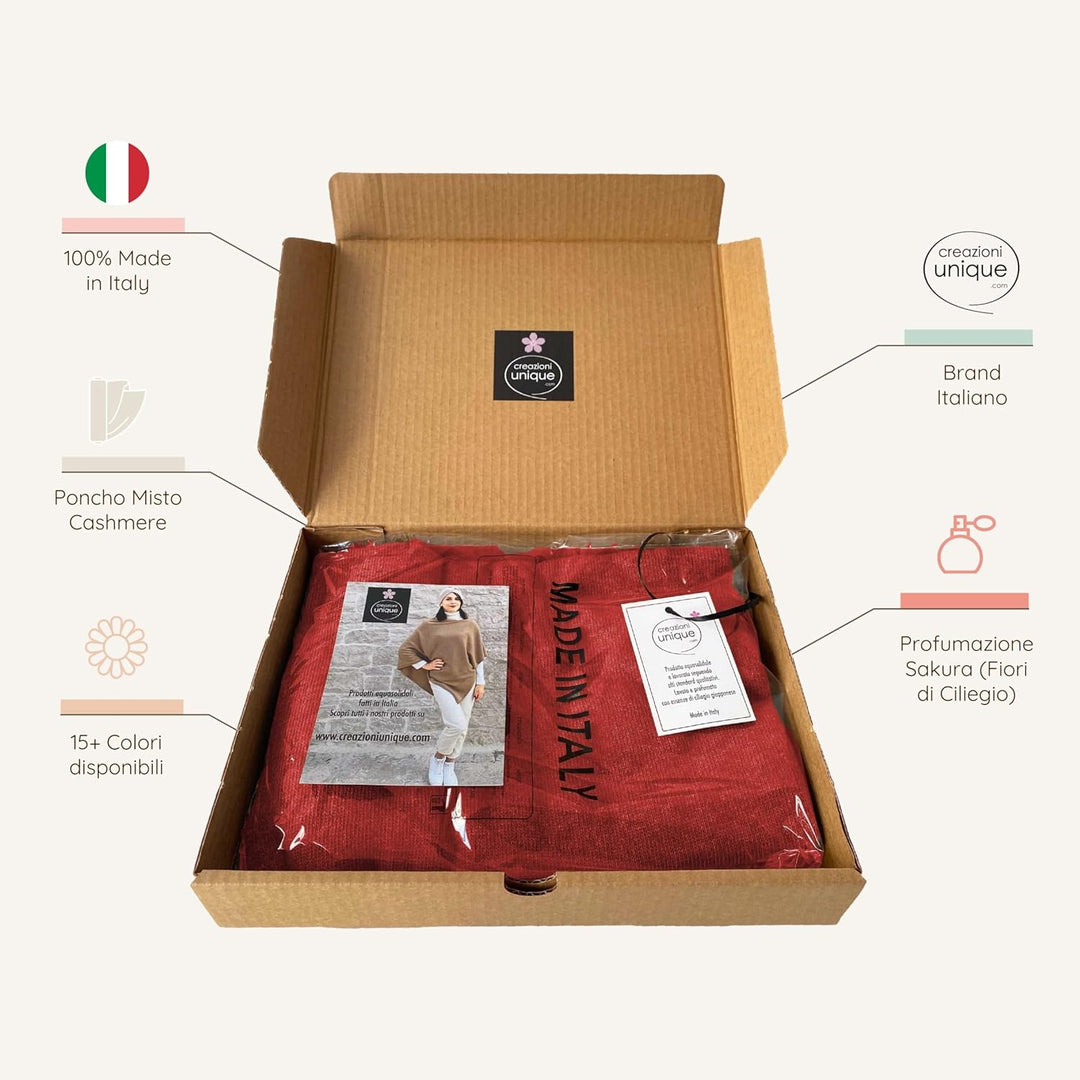 creazioni unique Poncho Damen Winter Elegant und Warm MADE IN ITALY - Mischung aus Wolle, Viskose un
