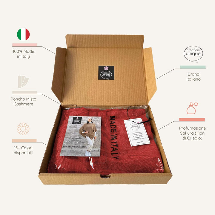 creazioni unique Poncho Damen Winter Elegant und Warm MADE IN ITALY - Mischung aus Wolle, Viskose un