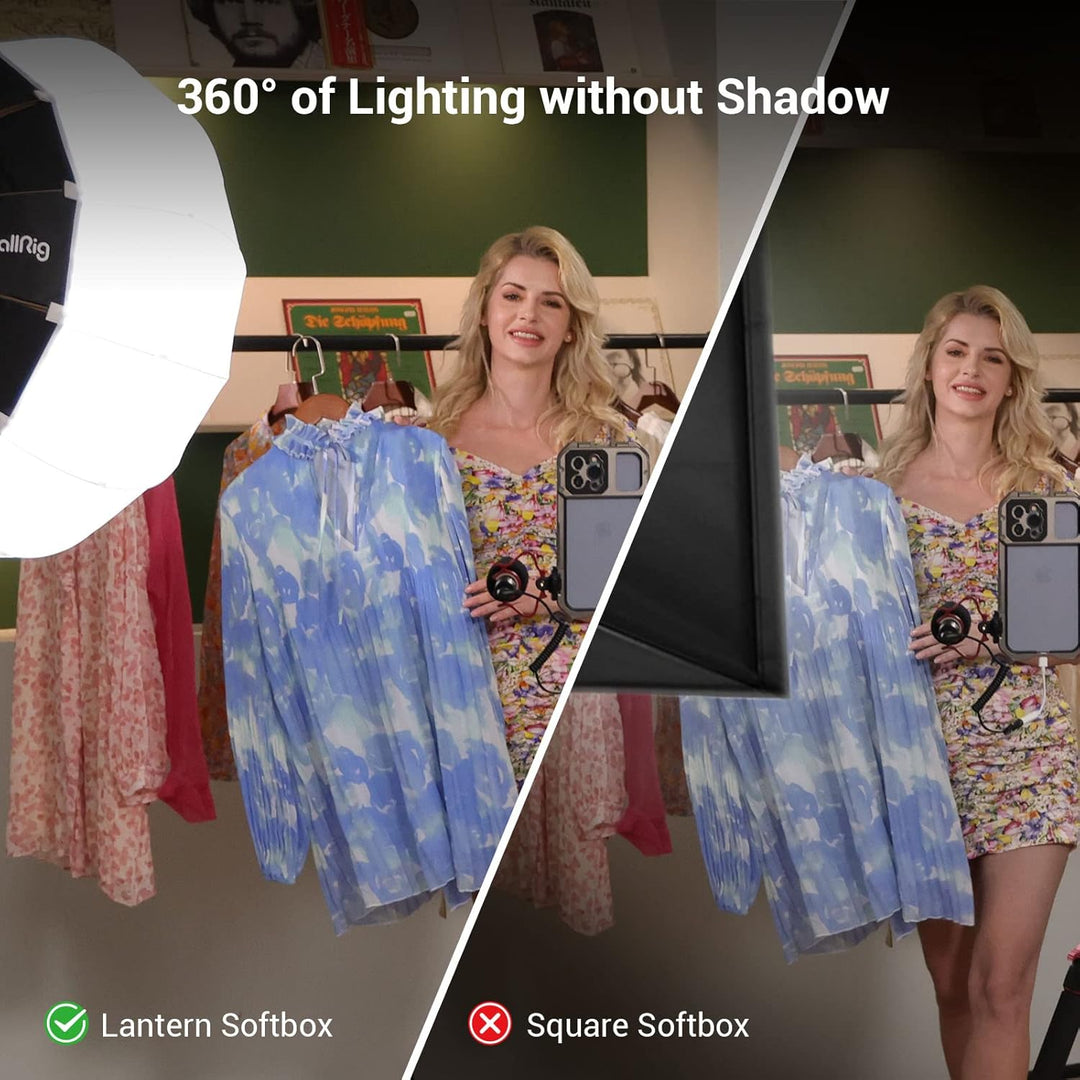 SMALLRIG Laternen Softbox 60cm/26 Zoll, Bowens Mount Softbox mit Klettverschluss Flexible Barndoor T