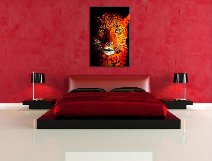 Dark Stolzer Leopard Deluxe Format: 100x70 cm auf Leinwand, XXL riesige Bilder fertig gerahmt mit Ke