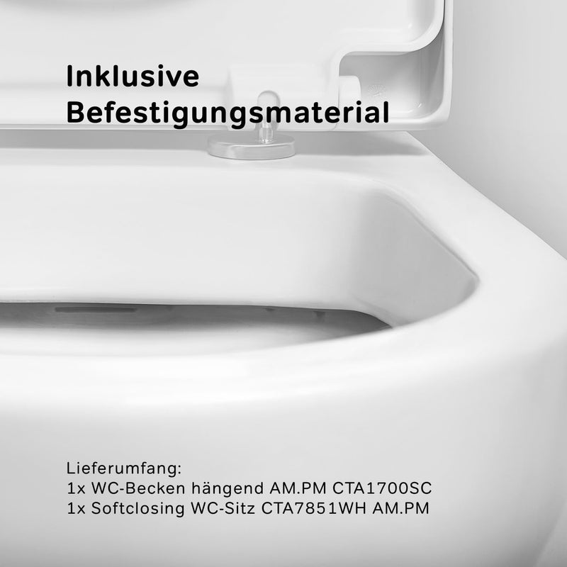 AM.PM Hit - Spülrandloses Wand-Hänge-WC inkl. WC-Sitz mit Soft-Close-Absenkautomatik - Wand-WC Hänge